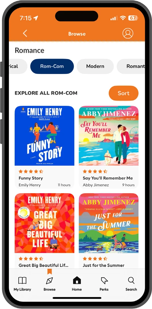 Rom-Com subcategory with sort control